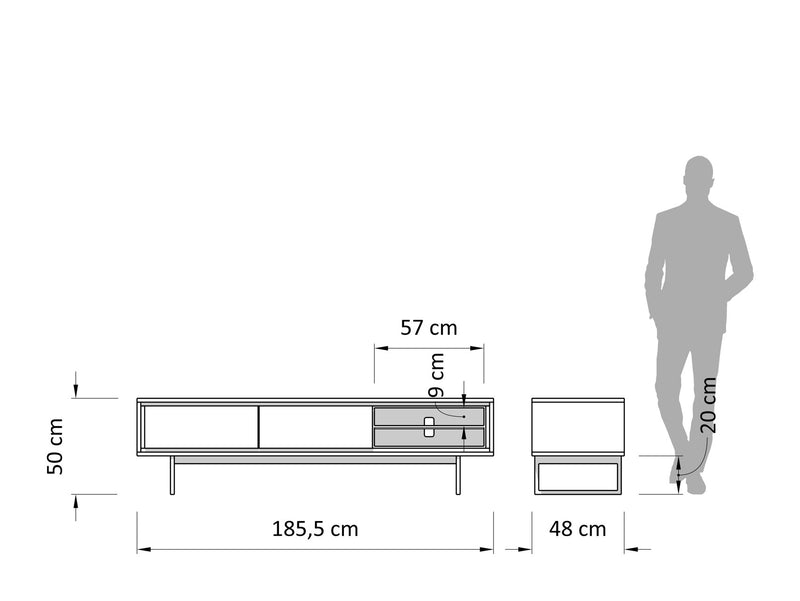 Tribeca TV Sideboard 186cm, 3Dr - metal legs