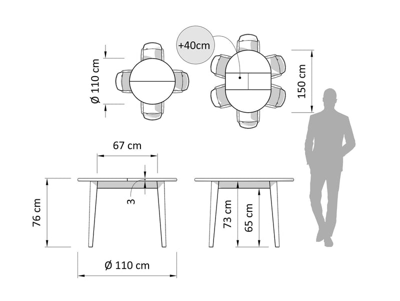 Στρογγυλό Επεκτ. Τραπέζι Atlas Φ110/150cm